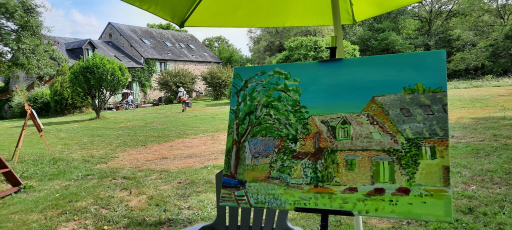 Heerlijk buiten schilderen tijdens de schildervakantie September 2024 bij La Villonniere.