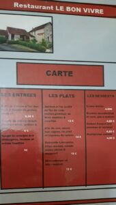 Het á la carte menu van restaurant Au bon vivre