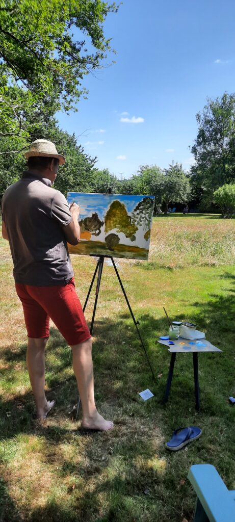 Schilderen in de tuin tijdens de schildervakantie in midden-Frankrijk